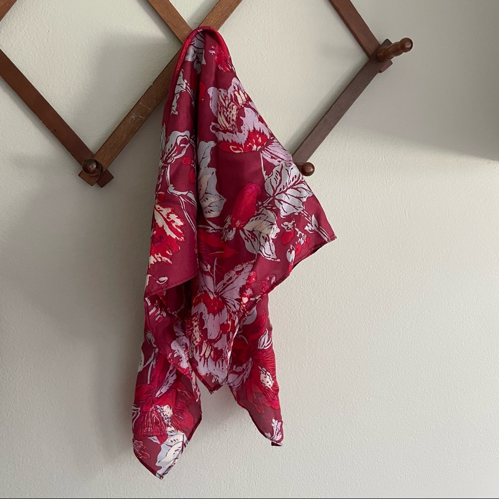 Lucky Brand Red Silk Floral Scarf
